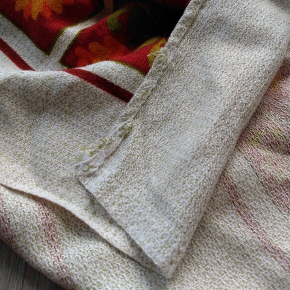 Vintage Scandinavian Tablecloth Tulip Flowers Sunflowers Burgundy Orange Rayon - Picture 8 of 12